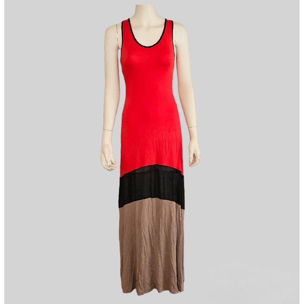 GREEN ENVELOPE Women’s Colorblock Maxi Dress Sz Small S Red Black Gray